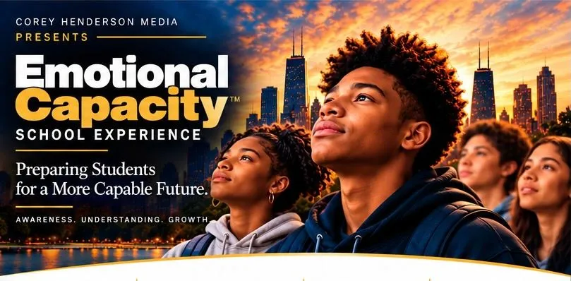 Emotional Capacity School Experience banner showing students with the Chicago skyline at sunset